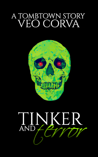 Tinker and Terror by Veo Corva. A green skull with glowing eyes.