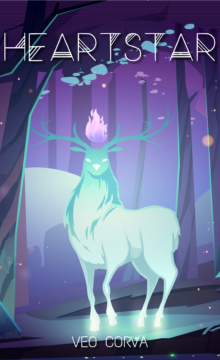 Heartstar by Veo Corva. A glowing stag with a ball of purple flame above its antlers stands in a magical, alien forest.